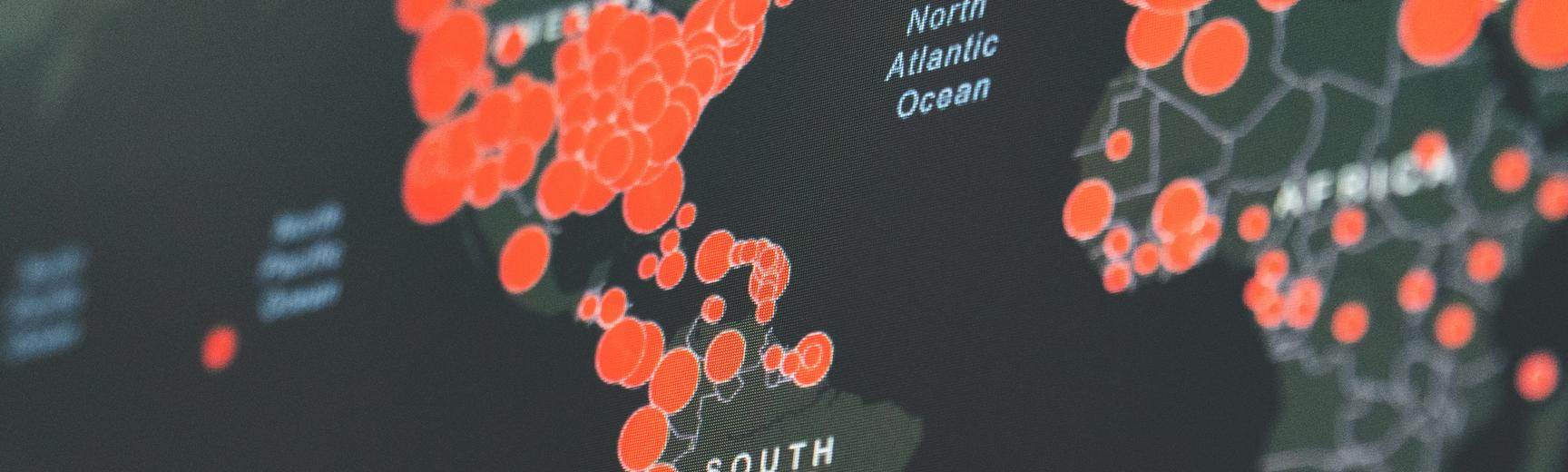 Map showing COVID-19 cases in North and South America