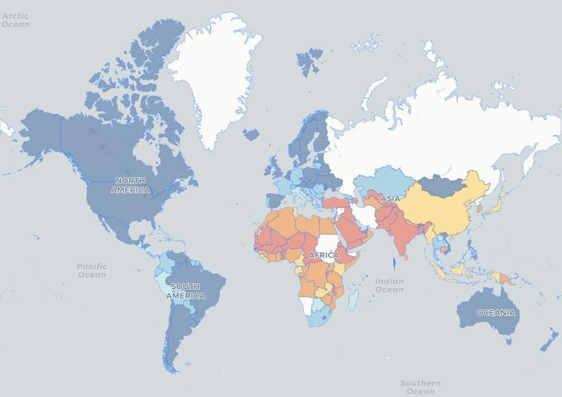 Map showing digital gender inequalities, taken from the Digital Gender Gaps website