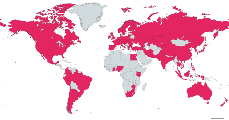 Map showing the nationalities of our students