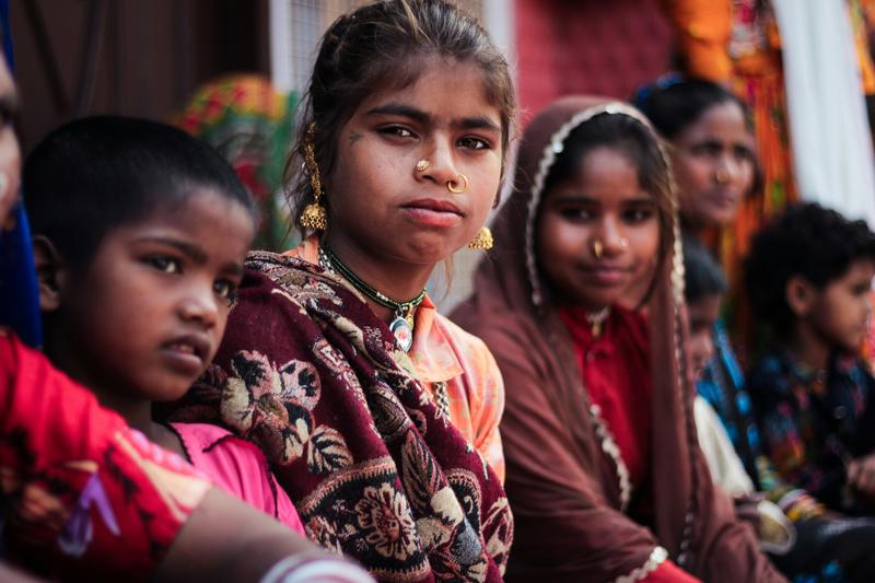 Image of three young girls, photographed in Jammu, India