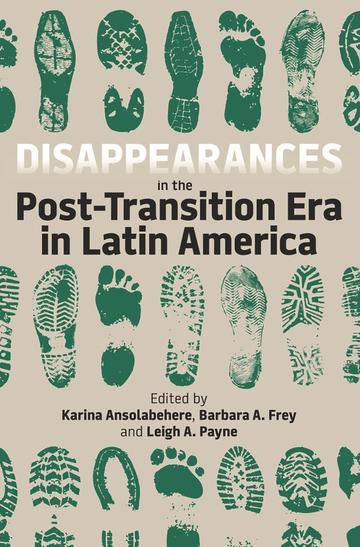 'Disappearances in the Post-Transition Era in Latin America' book cover, including images of footprints