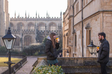 Two students meeting outside in Oxford. Photo credit: John Cairns
