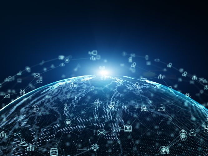 Image of code over the top of a globe