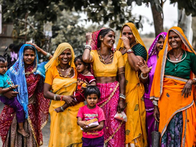 Image of a group of women and children in India