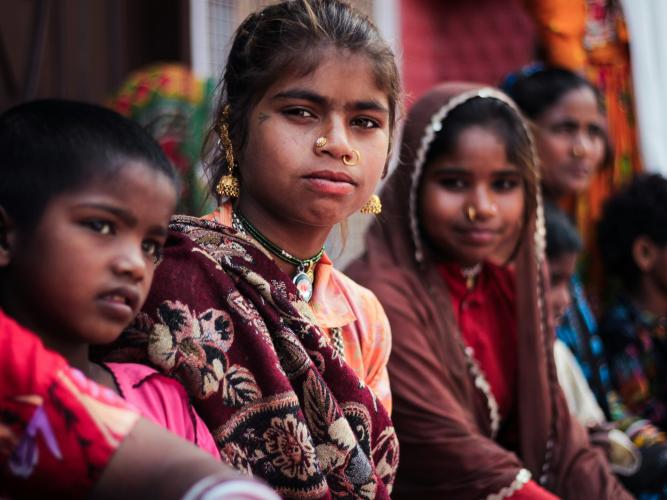 Image of three young girls, photographed in Jammu, India