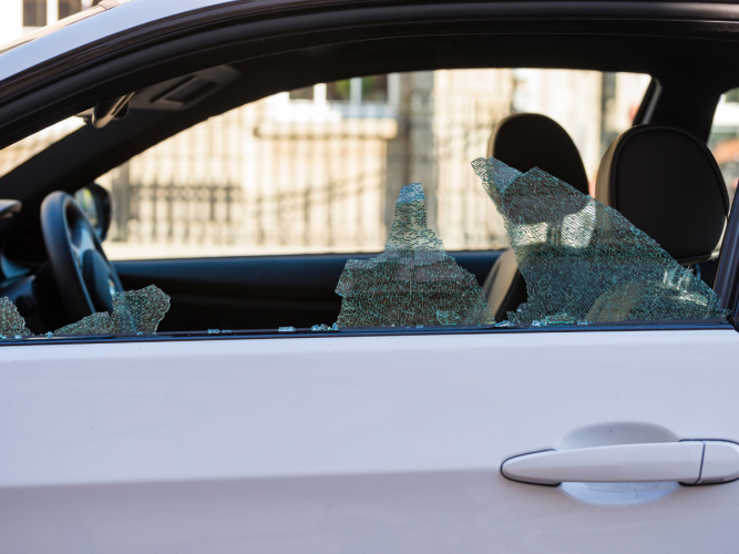 Image of a smashed car window