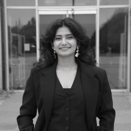 Black and white image of Adeline Chacko