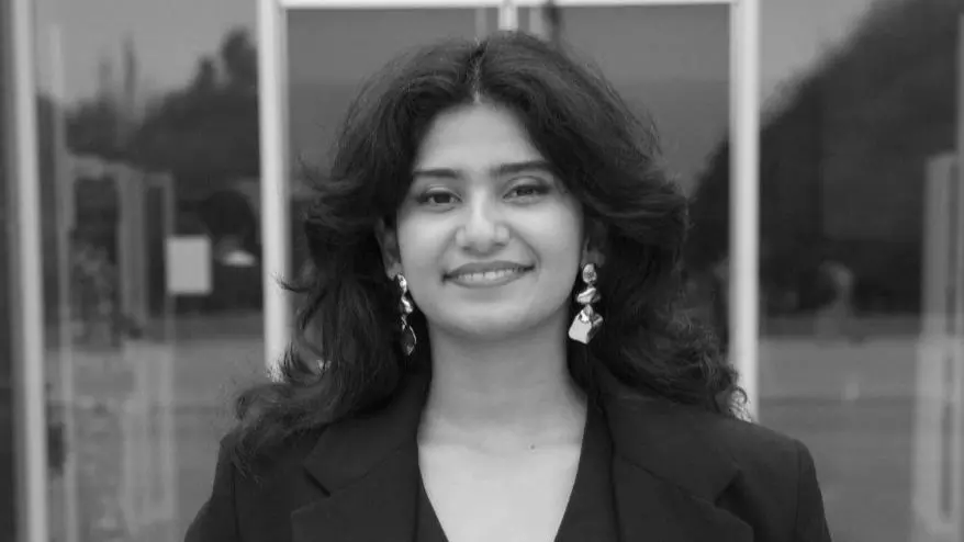 Black and white image of Adeline Chacko