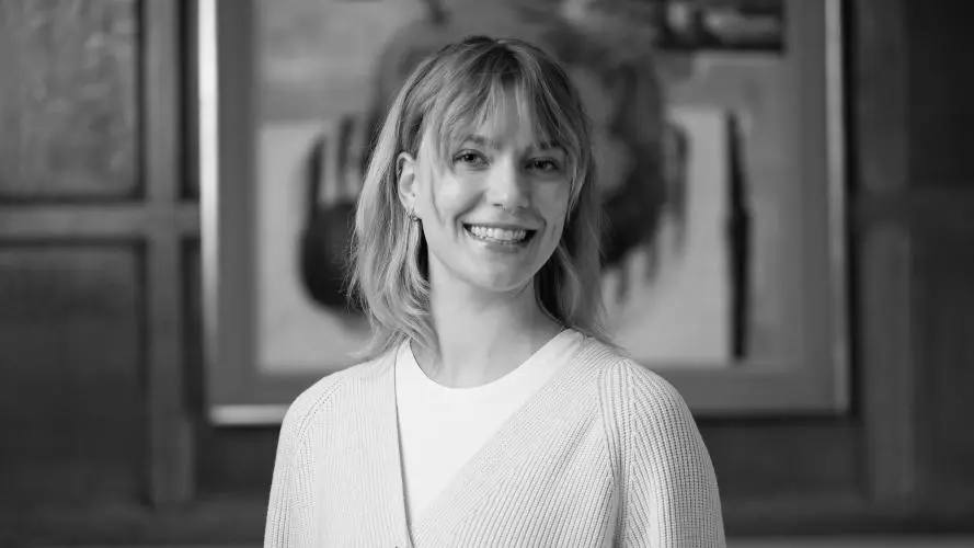Black and white image of Carla Grindel