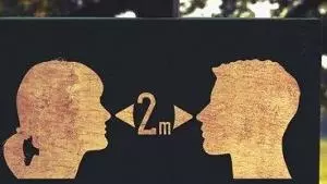 Silhouette heads of woman and man shown 2 metres apart