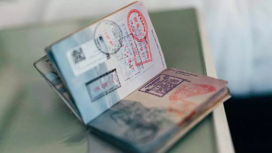 An open passport showing stamps from various countries