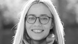 Black & white image of Olivia Spiegler