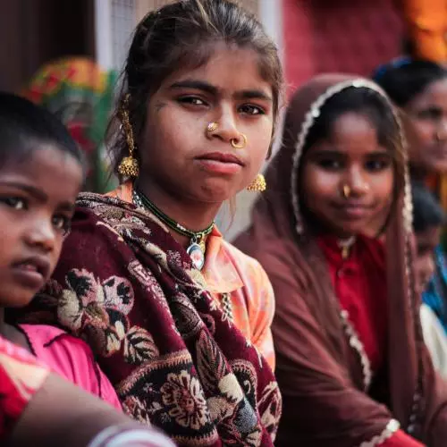 Image of three young girls, photographed in Jammu, India