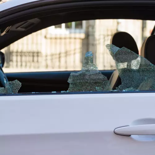 Image of a smashed car window