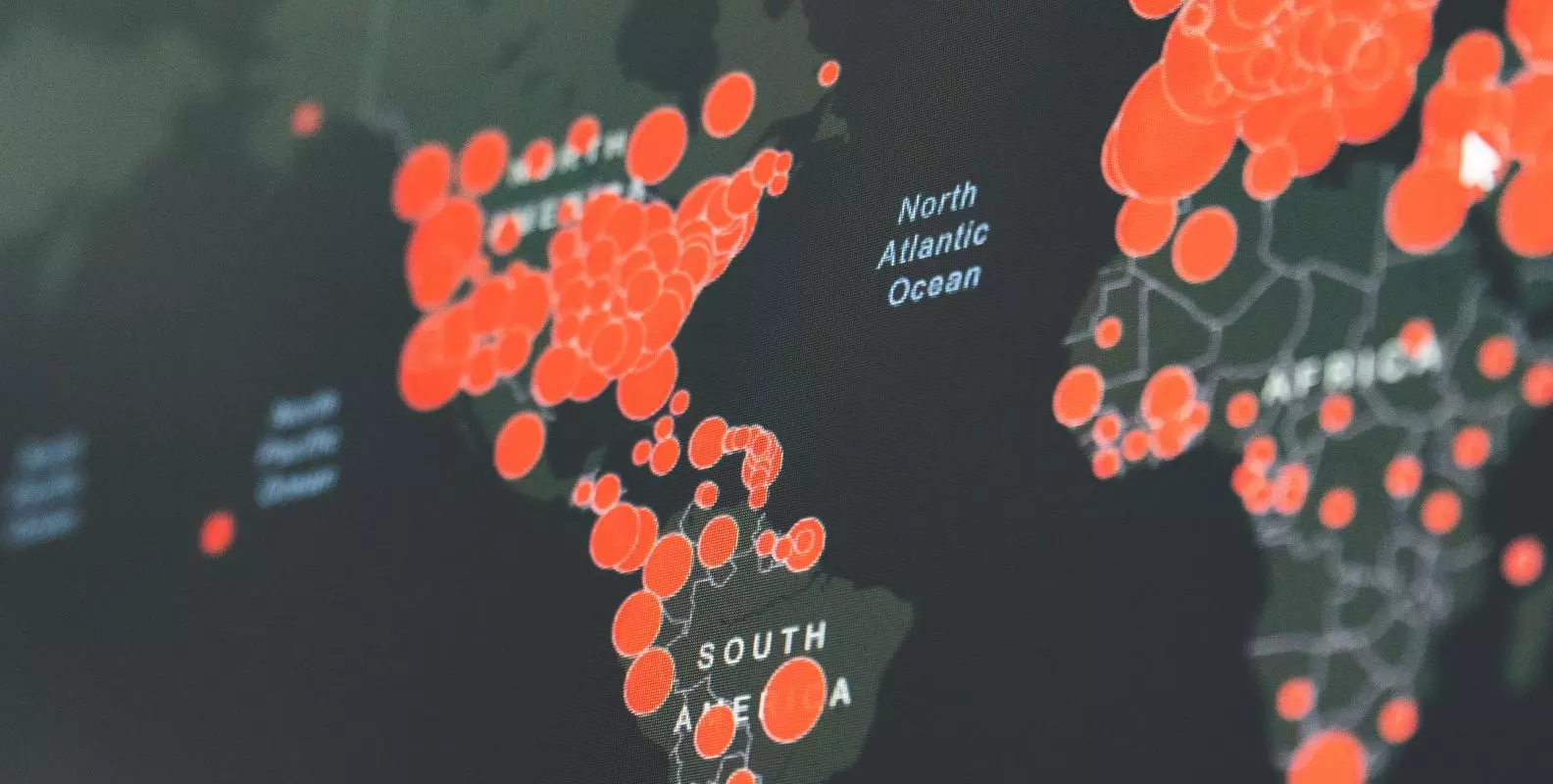 Map showing COVID-19 cases in North and South America